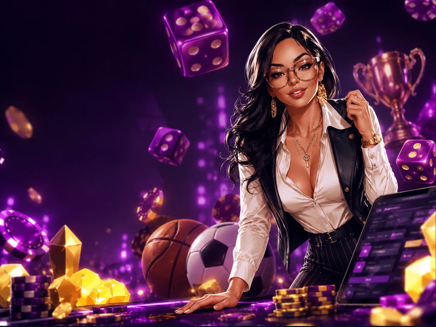 Purple neon dice queen